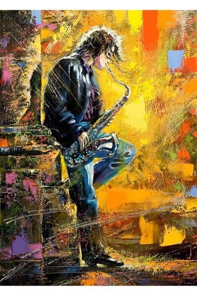 media Tablou canvas Baiat cantand la saxofon, pictura, 50 x 75 cm