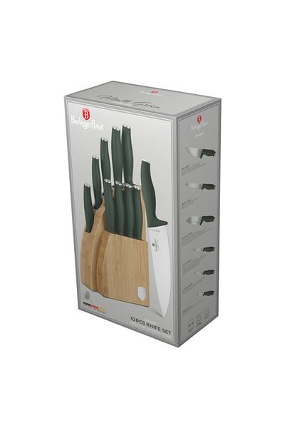 Berlinger Haus Sada nožů se stojanem BAMBOO 10 ks Matte Green Collection