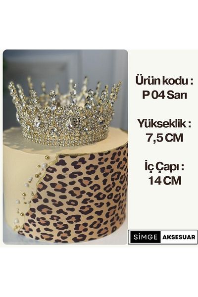 SimgeAksesuar Stylish and Elegant Birthday Cake Crown with Crystal Stone Gold Plated