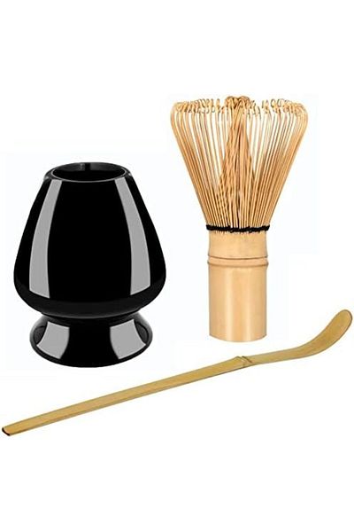X LOT Matcha Whisk Set - 3 Pieces, Handmade Bamboo with Ceramic Holder, 100-Prong Whisk for Japanese Match