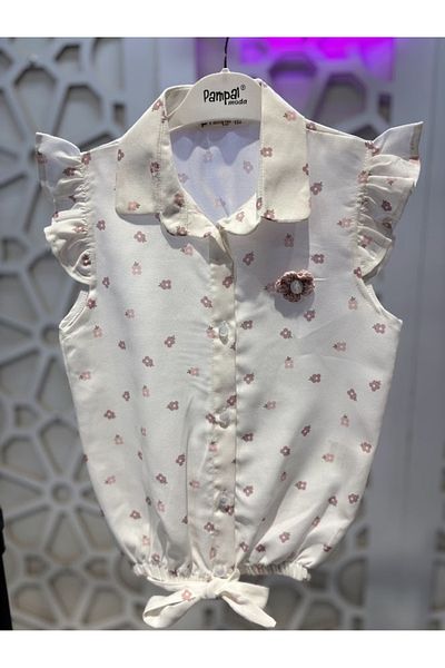 KUMRUNUN DÜNYASI Floral Printed Collar Shirt and Shorts Girls' Bottom Top Set