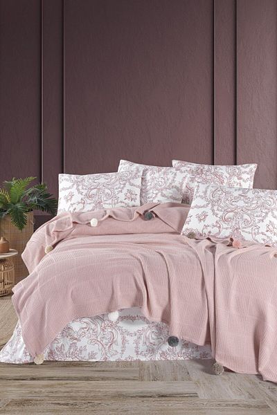 Sudemhome Double Pompom Cotton Boxed Dowry Pique Set Powder