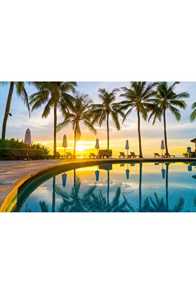 media Fototapet Plaja79 cu piscina si palmieri, 250 x 200 cm