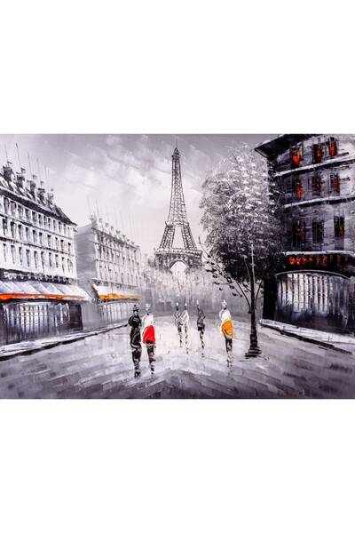 media Tablou canvas Strada din Paris, pictura, alb-negru, 45 x 30 cm