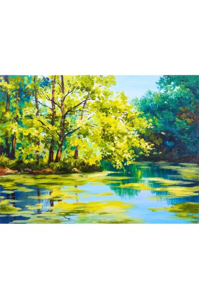 media Tablou canvas Vara, padure, lac, pictura, 75 x 50 cm