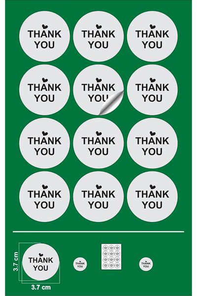 EcoNest Sticker Art Round Cut Thank You White (3,7X3,7Cm) 108 Pieces