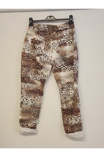 della moor Women's White Italian Glitter Leopard Pattern Trousers