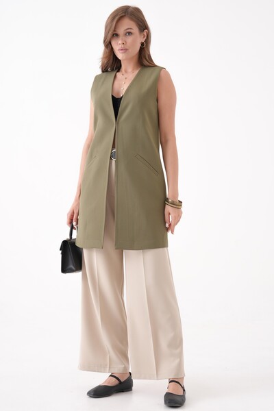 Saade Khaki Agraf Comfortable Cut Vest with Closure Pocket