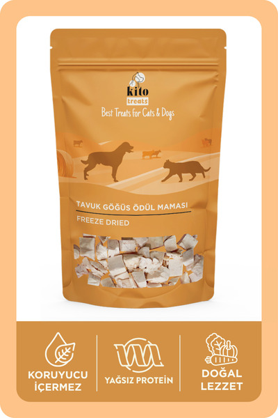 kito Freeze Dried Tavuk Göğüs Kedi Ve Köpekler Için Ödül Maması Doğal, Glutensiz 30 G (CAT&DOG TREAT)