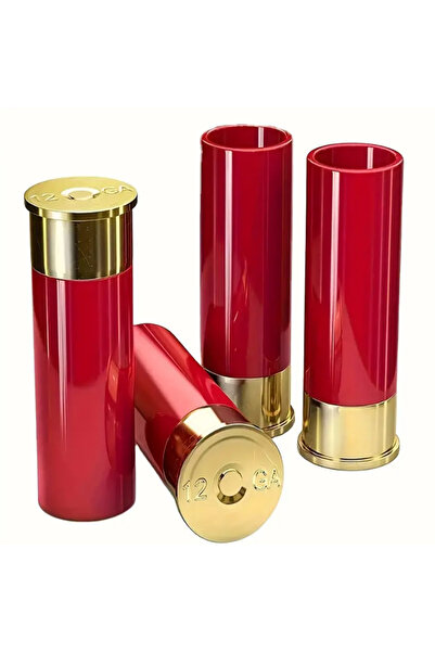 zola Set of 4 bullet-shaped shot glasses, plastic, 9x3.5 cm, red/golden