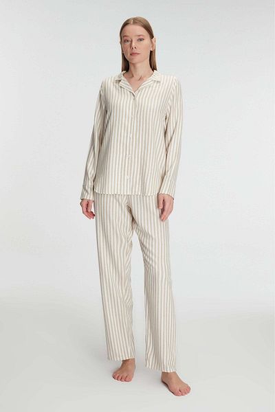 Motto10 butik Long Sleeve Striped Shirt and Trousers Suit Pajama Set