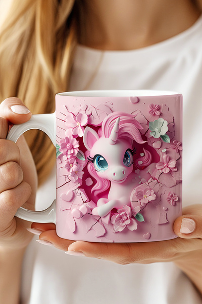 expreshediye 3D Unicorn Baskılı, 3D Efektli Hediyelik Kupa Bardak, Unicorn Pe...