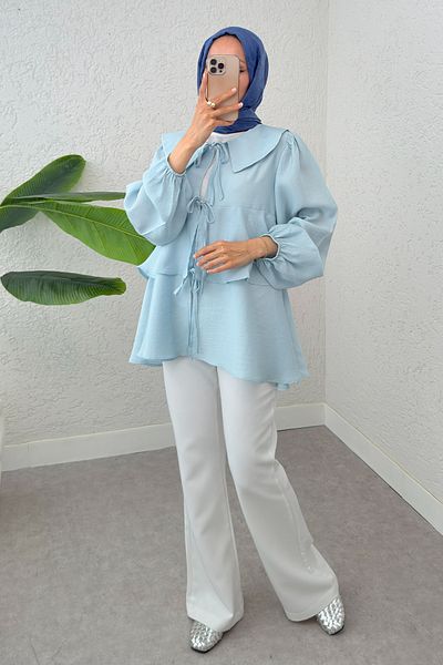 Salih Çelebi Rope Laced Layered Kimono 2289 - Baby Blue