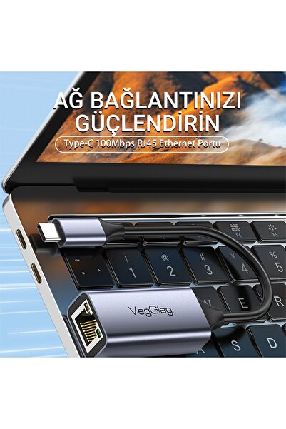 Veggieg Usb Type-c To 100mbps Rj45 Lan Ethernet Internet Bağlantı Çevirici Dönüştürücü Adaptör