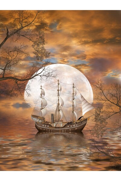 media Tablou canvas Corabie, luna, ocean, 50 x 75 cm