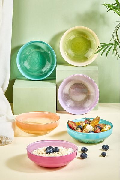 Lora Bianca Ip Rainbow 6 Piece Glass Ice Cream/Cookie/Meze/Fruit Bowl Set
