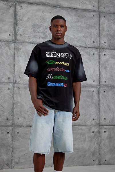 NOMARC Ανδρικό μπλουζάκι με στάμπα Sebizegva σε μαύρο χρώμα