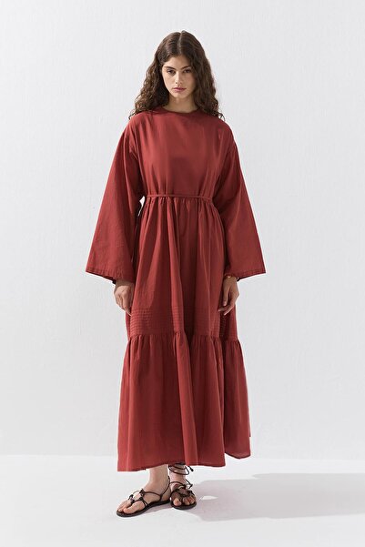 Hooopstore Rib Stitch Detailed Cotton Tile Dress