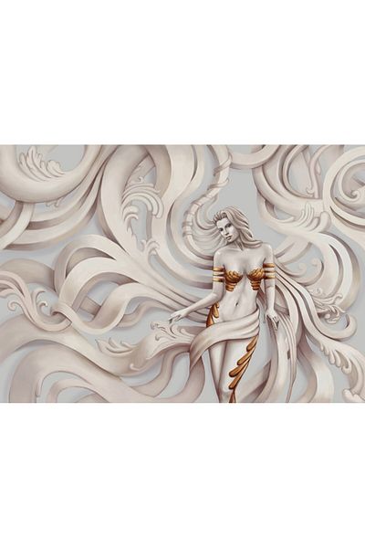 media Fototapet de perete autoadeziv si lavabil Portret femeie cu decoratiuni murale floral, 250 x 200 cm