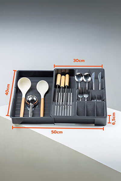 GİNZAMAİSON Organizator De Tacâmuri (30X40CM EXTENSIBIL PÂNĂ LA 50X40CM), Antracit, 11 Compartimente