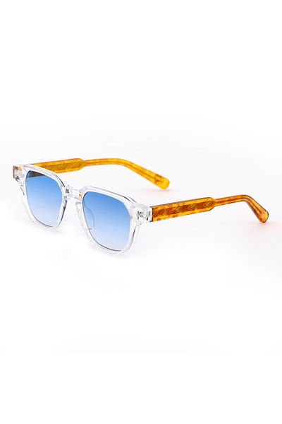 TomyHelf Square Design Transparent Frame Stylish Handle Detailed Blue Gradient Glass Unisex Sunglasses Ce Certified