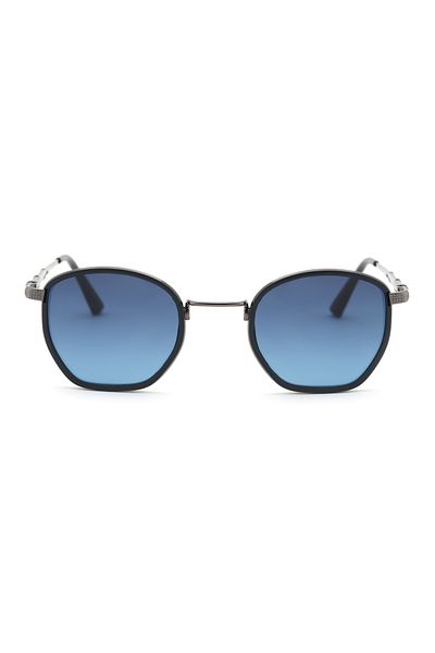 TomyHelf Modern Pentagonal Design Black Frame Navy Blue Glass Women&Men Sunglasses