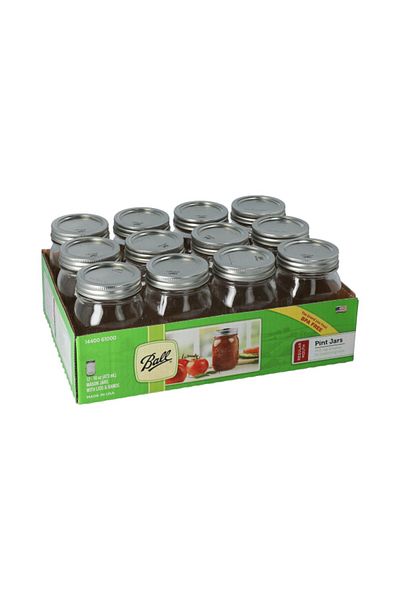 Ball 12-Piece BPA-Free Glass Mason Jar with Airtight Lid 473 ml
