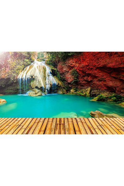 media Fototapet de perete autoadeziv si lavabil cascada cu ponton 2, 300 x 200 cm