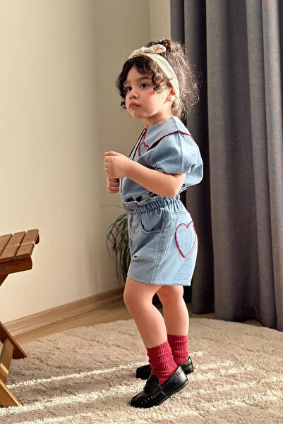 Minigimin Cicileri Miniğimin Cicileri Heart Patterned Girl's Shorts Set of 2 - Light Blue