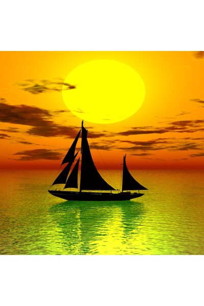 media Tablou canvas Barca, apus de soare, 60 x 60 cm