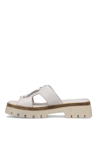 Mammamia D25Yt-1655 Women's Genuine Leather Heeled Slippers Cream