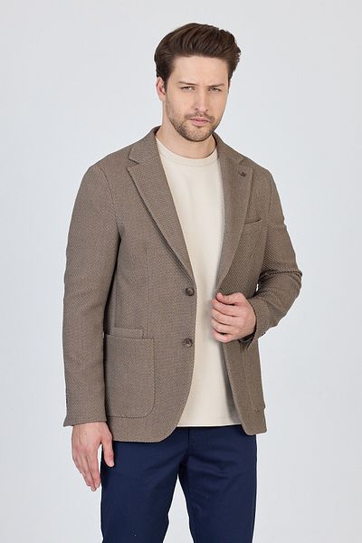 Frappoli Sandeo Ανδρικό Dark Mink Unlined Soft Diagonel Pattern Stretching Fabric Lycra Sports Blazer Jacket