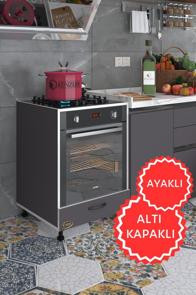 Kenzlife Ankastre Modülü Kabini Radon Gri Fırın Ocak Dolabı Kapaklı Ayaklı