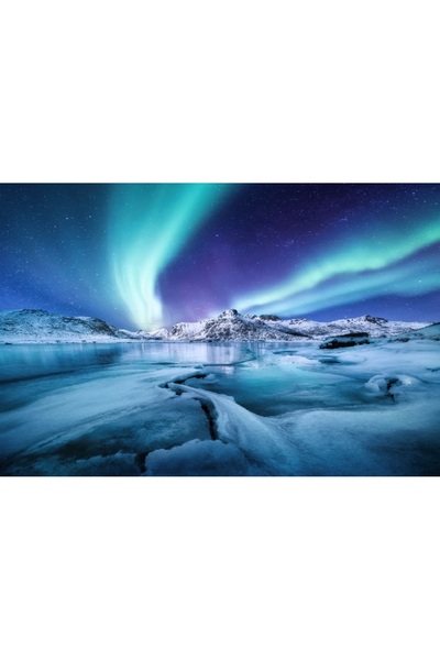 media Tablou canvas Munti, ocean, aurora boreala, 60 x 40 cm