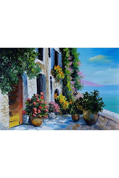 media Tablou canvas Casa, mare, flori, pictura3, 105 x 70 cm