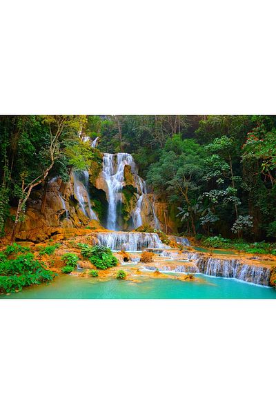 media Fototapet de perete autoadeziv si lavabil Cascada din Laos, 300 x 200 cm