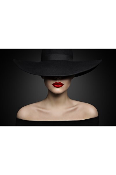 media Tablou canvas Portrait femeie, fashion, palarie neagra, 75 x 50 cm