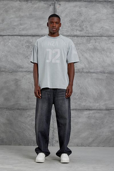NOMARC Γκρι Nza 02 εμπριμέ πλενόμενο μπλουζάκι Oversize