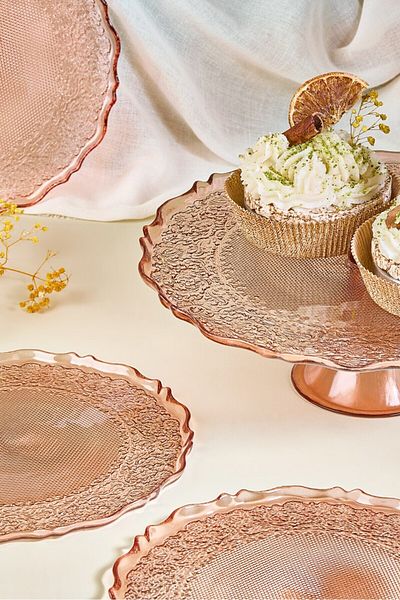 Lora Bianca Tapestry 7 Piece Cake Serving Presentation Plate Set
