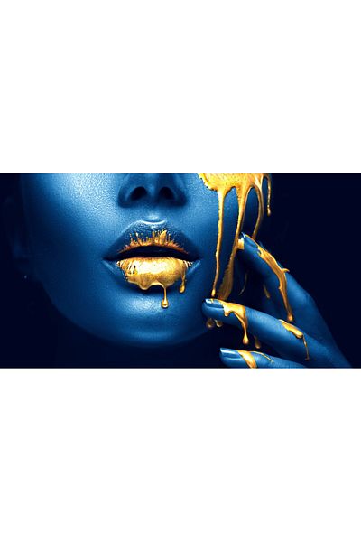 media Fototapet de perete autoadeziv si lavabil Portret femeie, make-up auriu-blue, 400 x 250 cm