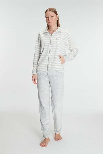 Motto10 butik Cotton Long Sleeve Zip-Up Sweatshirt and Pants Suit Pajama Set