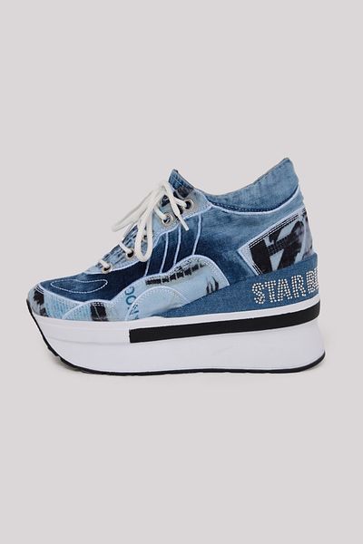 StarBlueMooN Women's Denim Shoes with Stone Details Summer High Sole
