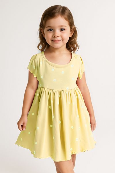 Kyron 100% Cotton Collar Button Closure Polka Dot Baby Girl Dress - Pink - Blue - Yellow