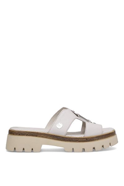 Mammamia D25Yt-1655 Women's Genuine Leather Heeled Slippers Cream