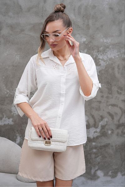 Stil Sepeti Women's White Lily Fabric Collar Fisto Detailed Shirt Epc-10002174