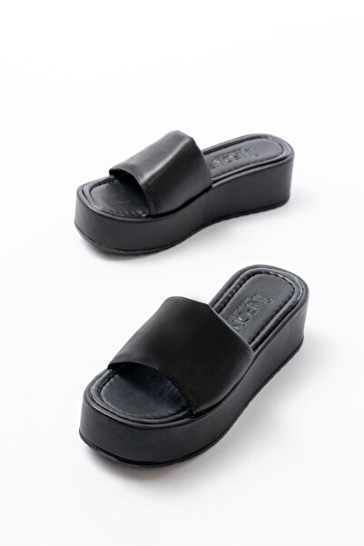 Aymood 861-1033 Γυναικείες παντόφλες μαύρες με σφήνα τακούνια