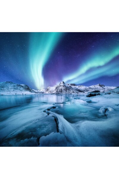 media Tablou canvas Munti, ocean, aurora boreala, 60 x 60 cm