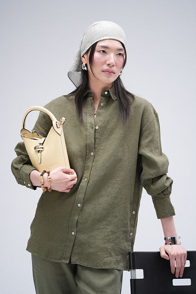 Orfeo Negro Women's 100% Linen Shirt with Button Detail on the Sides