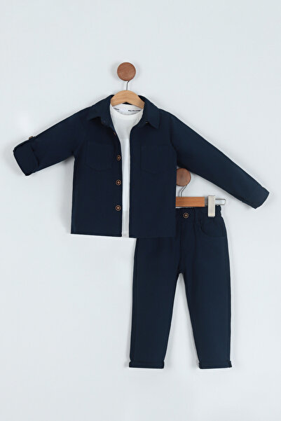 Pollito Хлопчикові бавовняні штани Сорочка Tisort Tisort Комплект з низу та верху 3 шт.