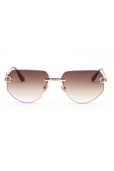 TomyHelf Geometric Design Brown Cutout Glass Brown Handle Women's Sunglasses